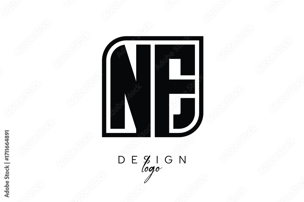 Obraz premium NE Block Monogram Logo – Bold Geometric Lettermark in Rectangular Style for Modern Branding & Identity