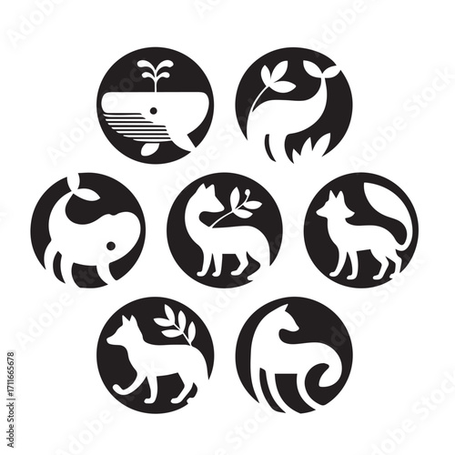 Vector cartoon zodiac signs icons with funny animal faces