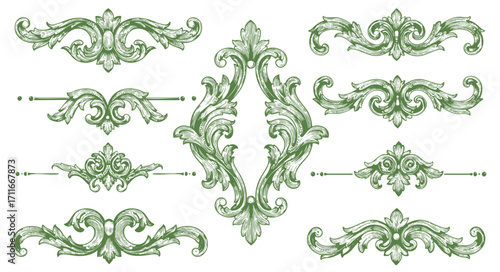Set of baroque elements, vector for pattern design