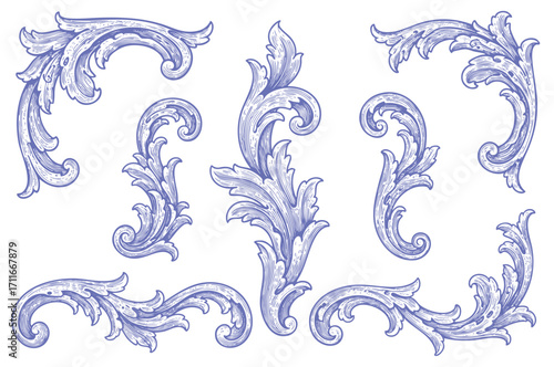 Set of baroque elements, vector for pattern design