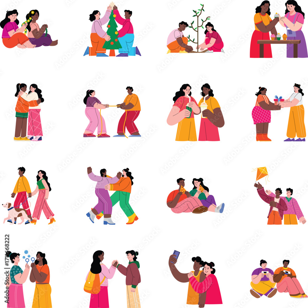Fototapeta premium Set of Friends Flat Style Illustrations 