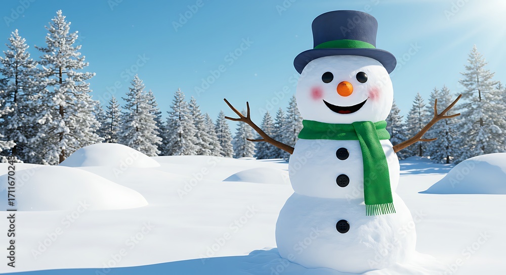 Obraz premium Smiling snowman winter landscape