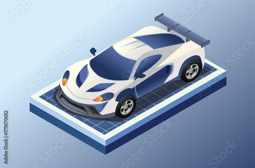 Isometric supercar racing cool, isolated background suitable for digital assets