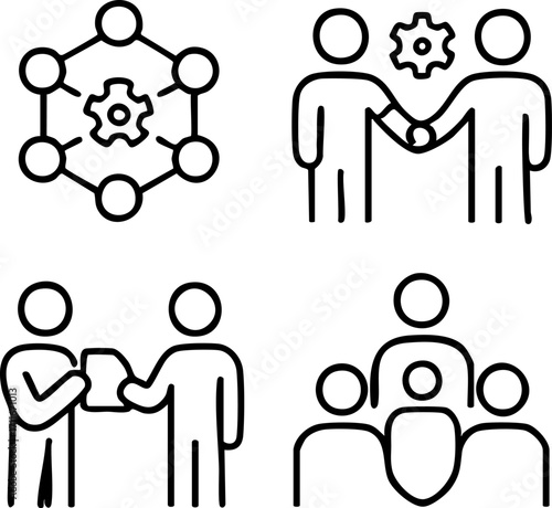 Business Collaboration Teamwork Process Icons Set.