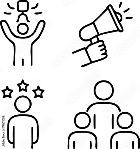 Business Communication Success and Teamwork Line Icons Set.