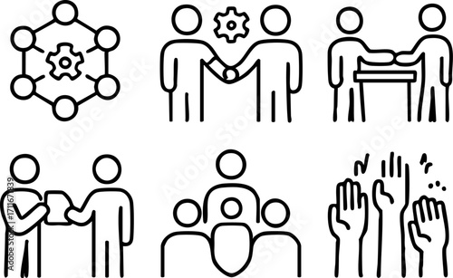 Business Teamwork Collaboration Partnership Communication Icons Set.
