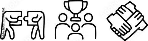 Teamwork Collaboration and Success Line Icons Set.