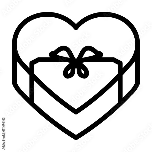 Heart Shape Giftbox With Ribbon line icon