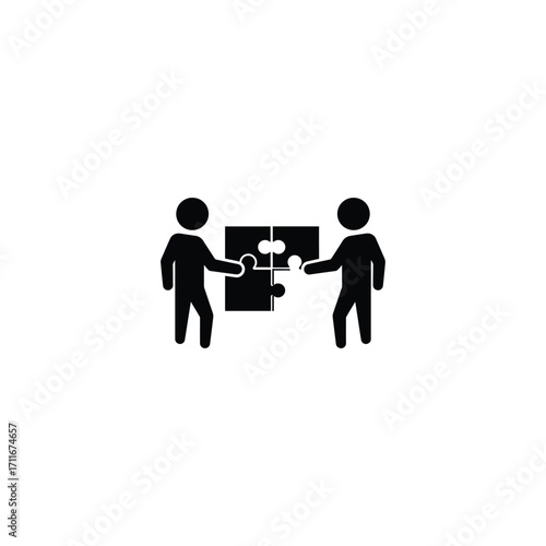 Two people are putting puzzle pieces together, symbolizing teamwork and collaboration. It represents problem-solving and partnership