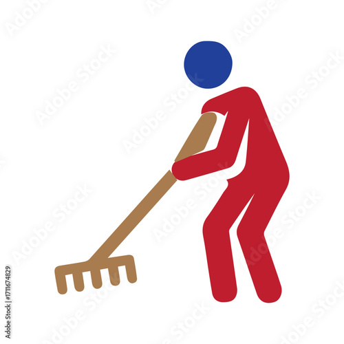 Gardener raking leaves