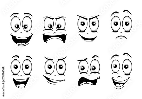 cartoon face set showing different funny expressions and emotions
