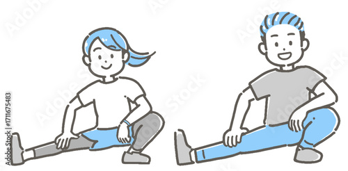 ストレッチをする若い男女