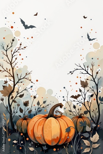 Vector pumpkin and autumn leaves frame for a festive Halloween or Thanksgiving harvest background.
