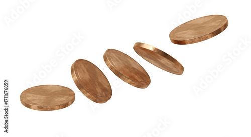 Set of shiny bronze coins, perfect for finance, treasure, currency, and money design elements. Isolated on white or transparent background. PNG format.