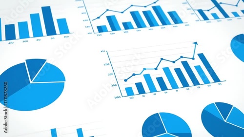 Business Analytics Dashboard with Bar Chart, Line Graph and Pie Chart in Blue Tones