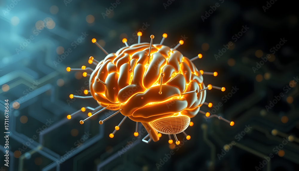 custom made wallpaper toronto digitalIlluminated brain concept with glowing neural connections, representing artificial intelligence, innovation, and the power of thought in the digital age