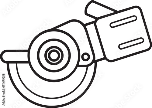 Line drawing of an angle grinder tool outline vector illustration, line art