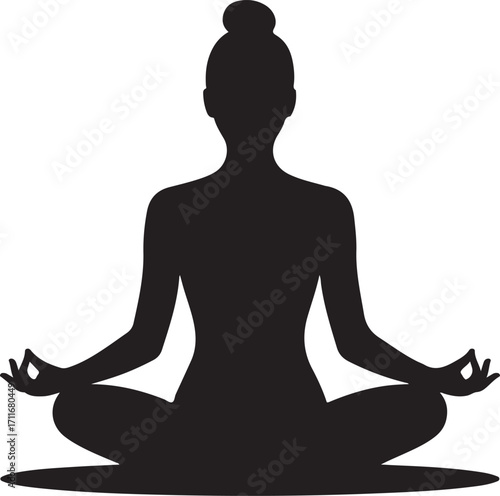 Black silhouette of a woman meditating in lotus pose with hands in Gyan Mudra yoga