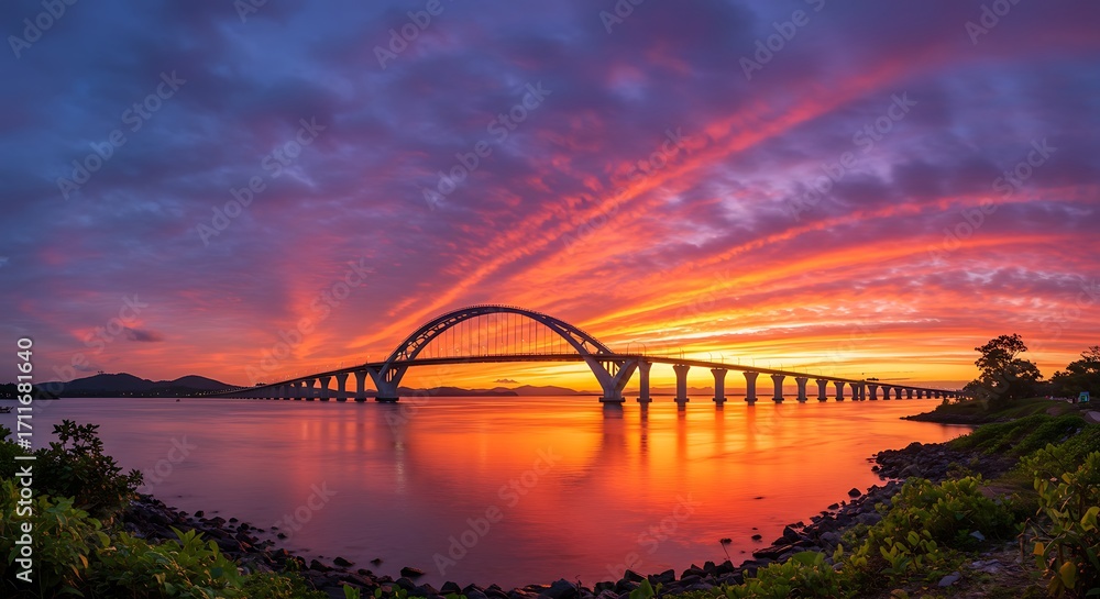 Obraz premium Sunset bridge over water