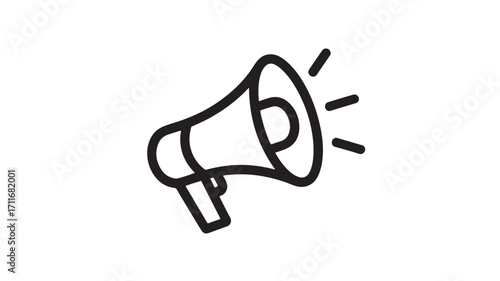 A black and white outline icon of a megaphone symbolizing announcement communication and marketing