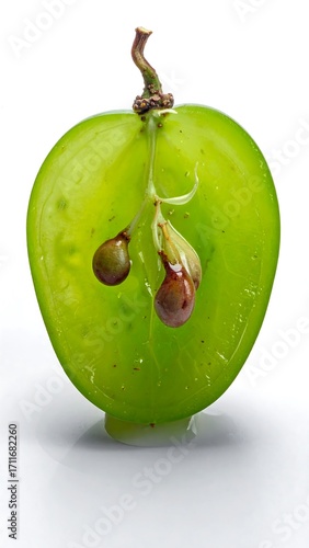 Close-up of a sliced green grape