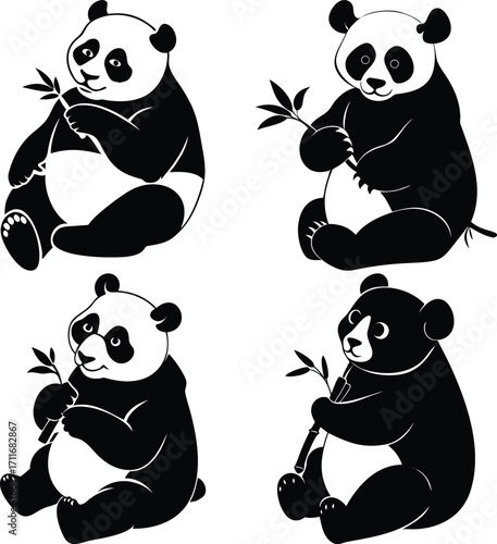Cute panda flat design collection, vector illustration