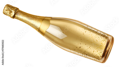 Gold Champagne Bottle, isolated on transparent background