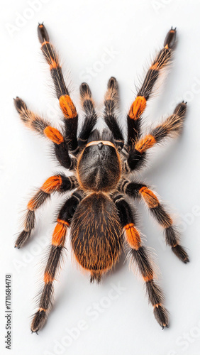 Tarantula Spider Top View Black Orange Legs Isolated on White Background