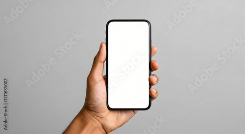 Wallpaper Mural Hand Holding Smartphone with Blank Screen on Gray Torontodigital.ca