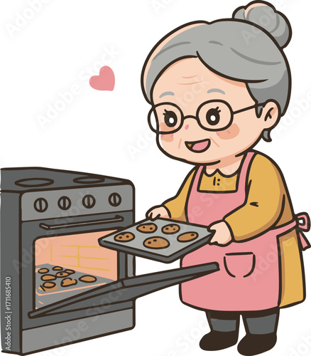 Grandmother baking cookies at home. National Homemade Cookies Day