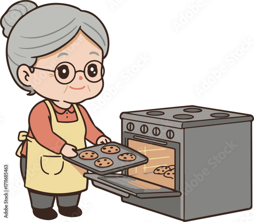 Grandmother baking cookies at home. National Homemade Cookies Day