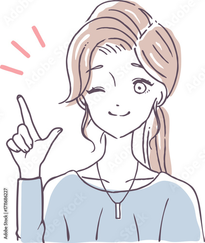 人差し指をさす若い美人な女性のベクターイラスト素材