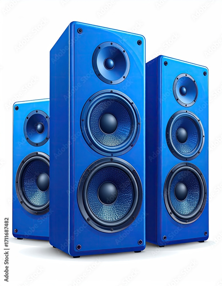 Fototapeta premium Three vibrant blue speakers