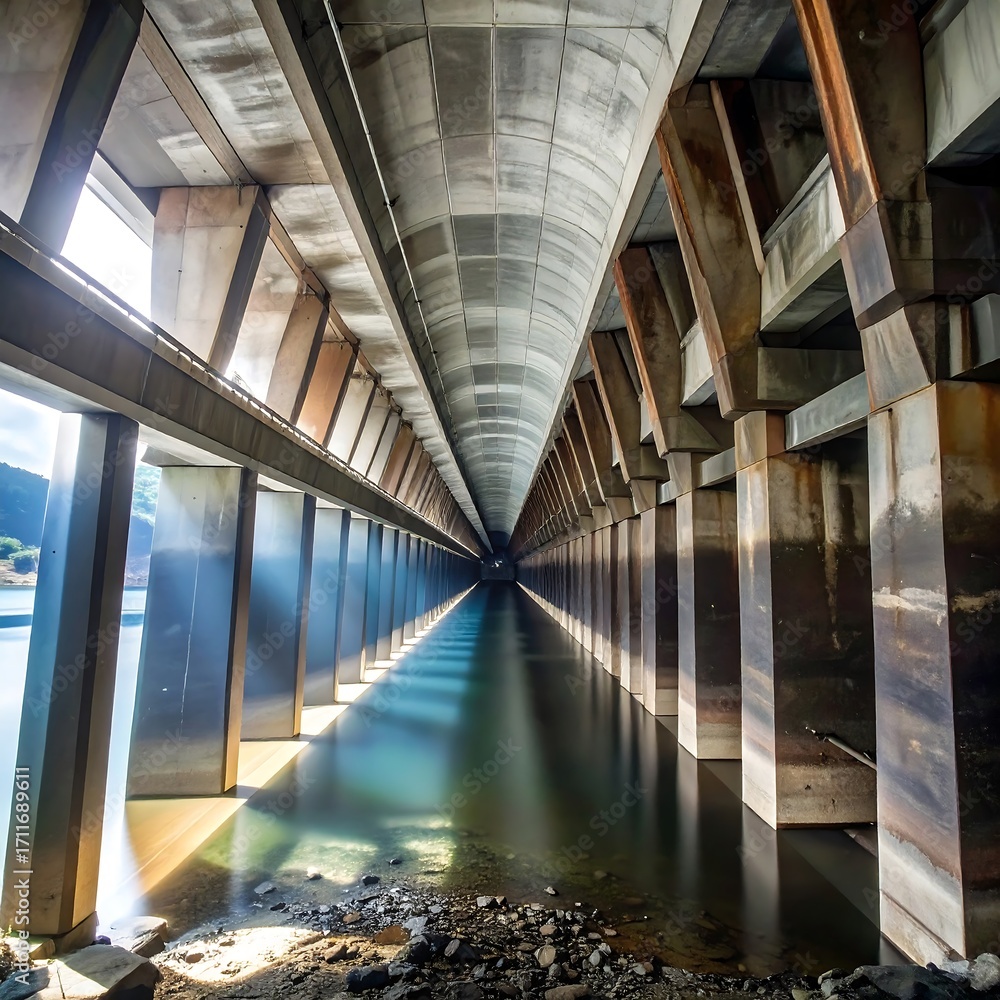 Obraz premium Concrete tunnel over water