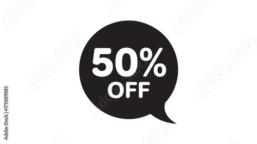 50 off sale label in a black speech bubble communicating a discount offer