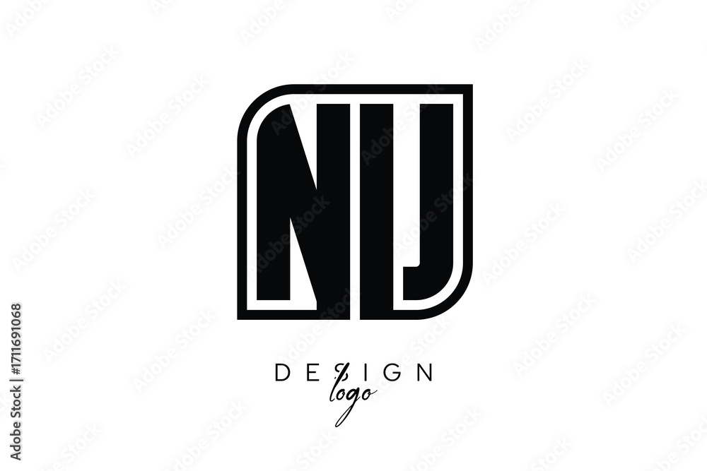 Fototapeta premium NU Block Monogram Logo – Bold Geometric Lettermark in Rectangular Style for Modern Branding & Identity