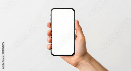 Wallpaper Mural Hand Holding Smartphone with Blank Screen on White Background Torontodigital.ca