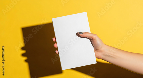 Wallpaper Mural Hand Holding Blank White Card on Yellow Background Torontodigital.ca