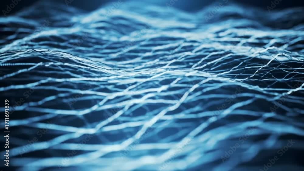 Abstract blue wave patterns undulate, creating a textured surface with blurred depth of field, suggestive of flowing energy