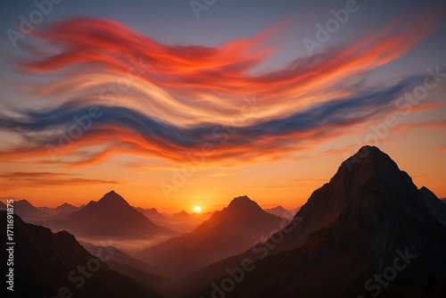 Wallpaper Mural Red White and Blue Flag Clouds at Mountain Sunset Torontodigital.ca