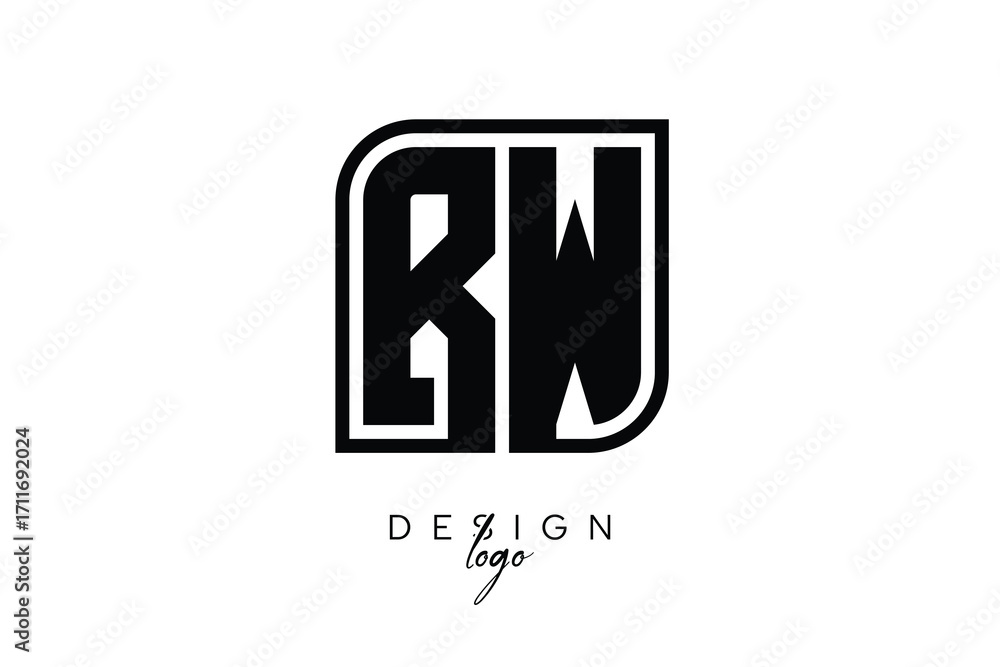 Obraz premium RW Block Monogram Logo – Bold Geometric Lettermark in Rectangular Style for Modern Branding & Identity