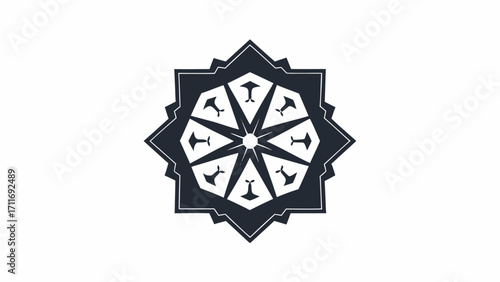 A geometric design featuring a central star shape with repeated motifs and an outer jagged border design silhouette