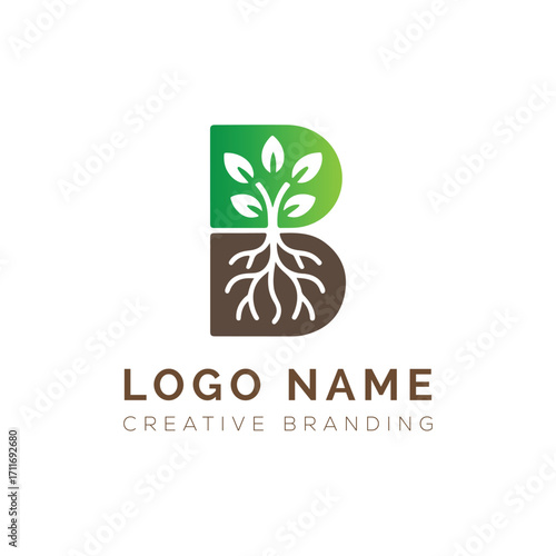 Letter B Tree Logo Eco Friendly Branding Concept