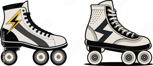 Retro Roller Skates Vector Illustration Set