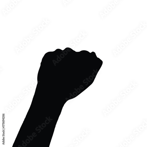 Silhouette of a raised fist symbolizing protest, power, unity, and resistance. Ideal for activism, human rights, political movements, and social justice campaigns.