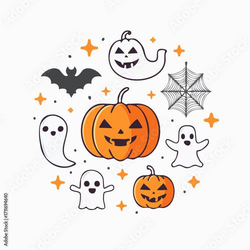 Black and orange halloween themed vector symbols for seasonal designs