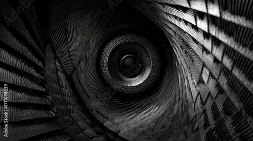 Fototapeta Naklejka Na Ścianę i Meble -  Abstract black and white spiral tunnel with central circle