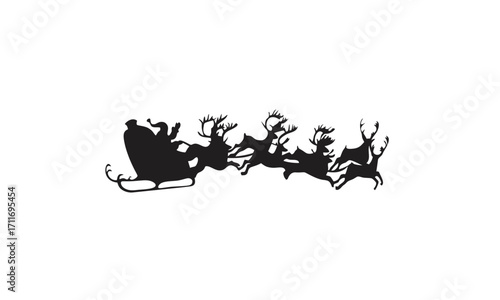 Santa Claus silhouette riding in a sleigh pulled by reindeer during the winter holidays