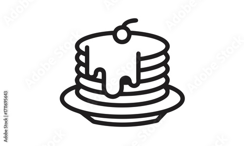 Delicious Pancake Stack Icon with Syrup and Cherry Topping on a Plate for Culinary Designs