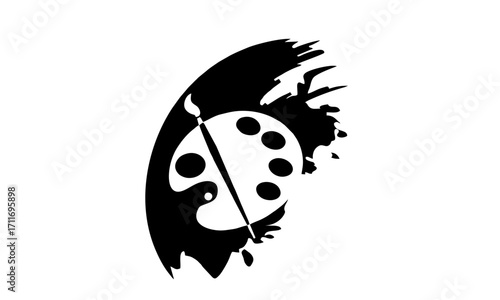 Artistic Palette with Paintbrush and Splatter Effect, Symbolizing Creativity and Design